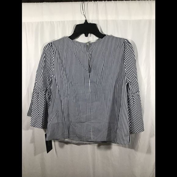 NWT Zara Poplin Stripe‎ Top with faux pearls Blue/White [ SZ Small ] #3595 - Picture 11 of 12